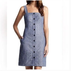 Derek Lam Dress 8 Blue Chambray Sundress Button Front Pockets Travel Beach